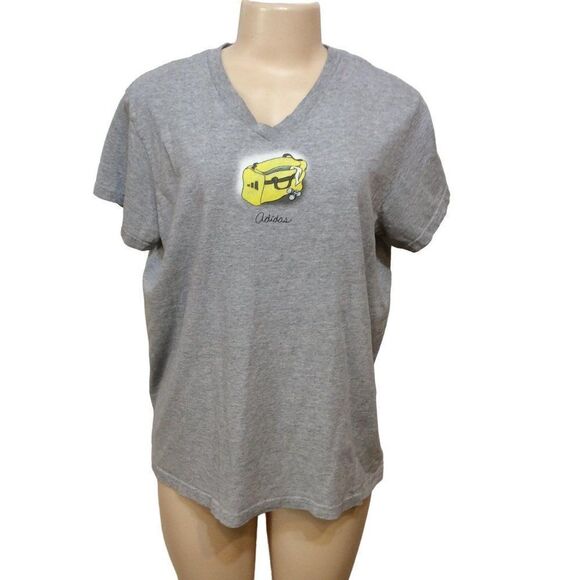 ADIDAS Women Short Sleeve Tee With Yellow Bad Sign Size XL Gray - Picture 1 of 2